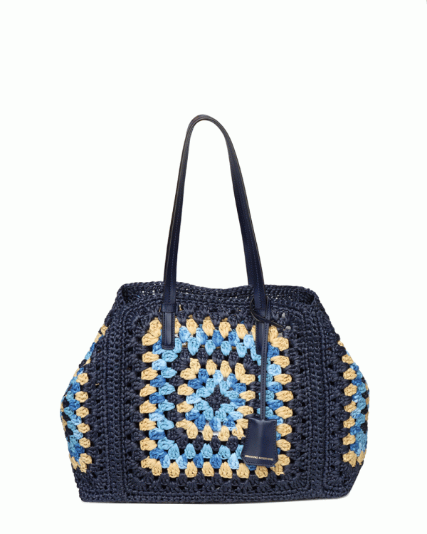 Borsa Crochet Shooping Tote in Navy Online now