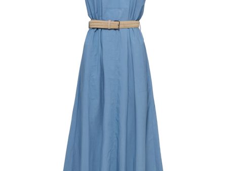 Artic Blue Monili Collar Belted Midi Dress on Sale