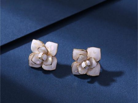 White Enamel & 18K Gold-Plated Camellia Stud Earrings on Sale