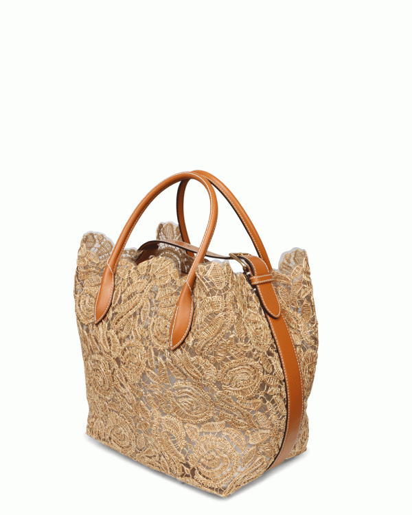 Maggie Lace Borsa Shopping Tote in Ecru Beige Online Hot Sale