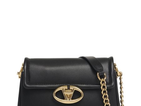 Small VLogo Flap Leather Shoulder Bag in Nero Sale