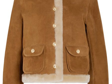 Beige and Cognac Carmen Shearling Jacket For Cheap