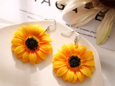 Yellow Sunflower Drop Earrings For Cheap