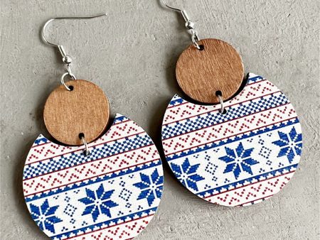 Brown & Blue Fair Isle Double-Disc Wood Drop Earrings For Cheap