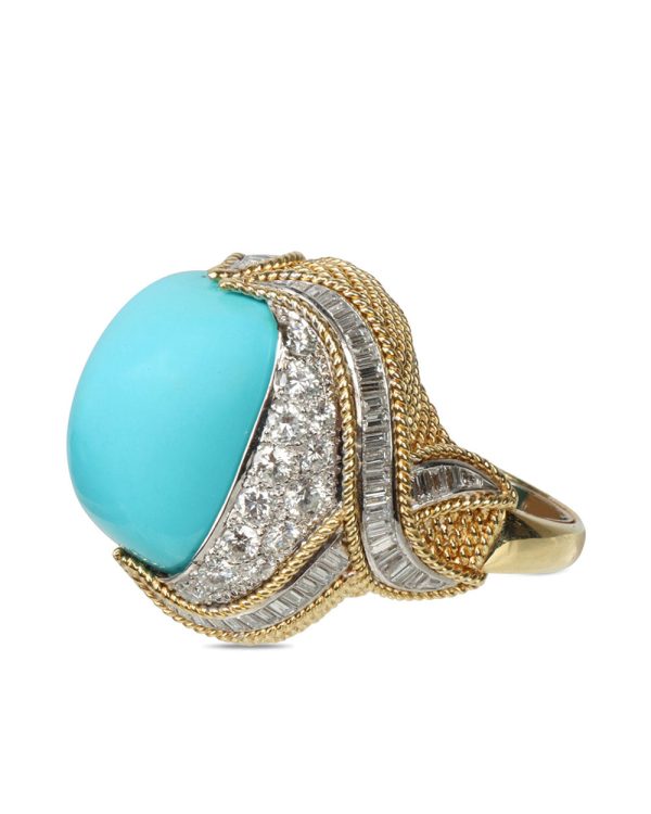 Turquoise and Diamond Rope Ring Online now