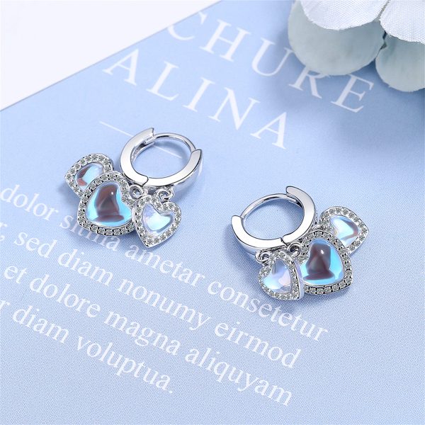 Moonstone & Cubic Zirconia Heart Huggie Earrings Fashion