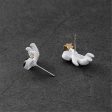 White Oil Drip & 18K Gold-Plated Astronaut Stud Earrings on Sale