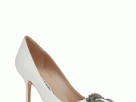 Hangisi 90 Satin Jewel Buckle Pump in Light Cream For Sale