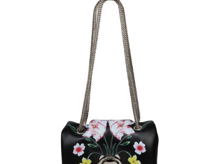 Mini Botanical Parten Airbag Cushion Bag in Black on Sale