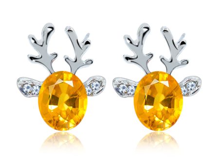 Yellow Crystal & Cubic Zirconia Reindeer Oval Stud Earrings For Cheap