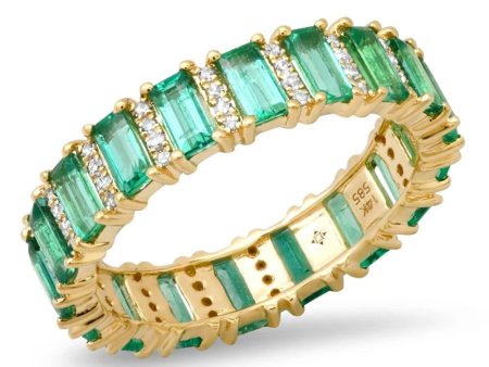 Baguette Diamond and Emerald Eternity Ring For Sale