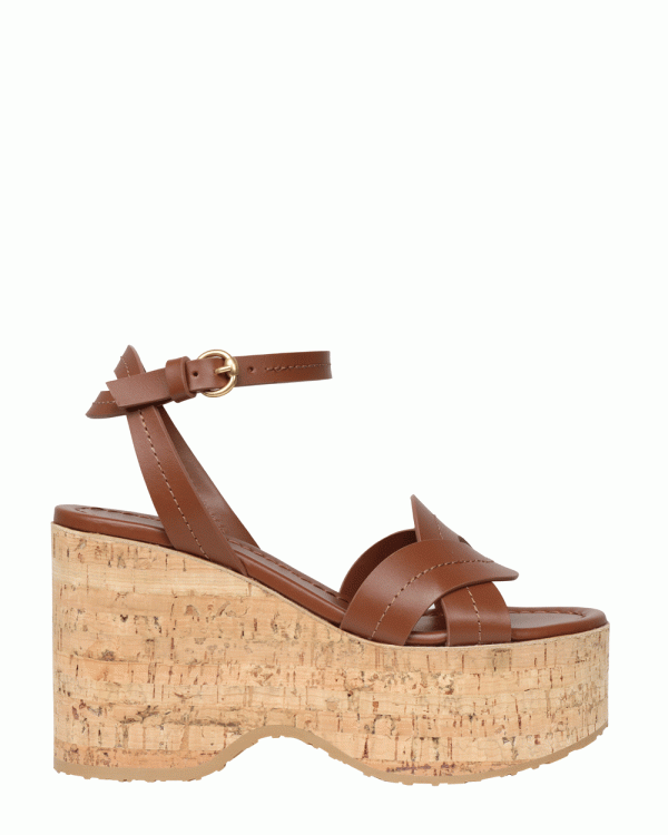 Brown Platform Wedge Sandal in Havana Cork Online Hot Sale