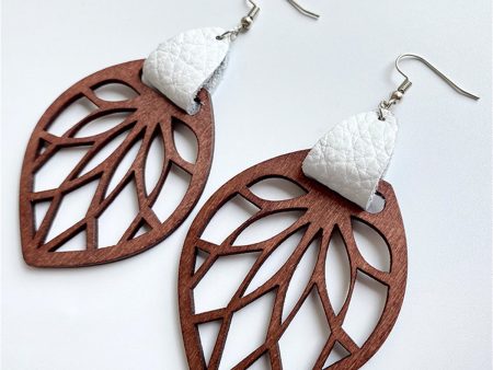 White Polystyrene & Wood Leaf Teardrop Earrings Sale