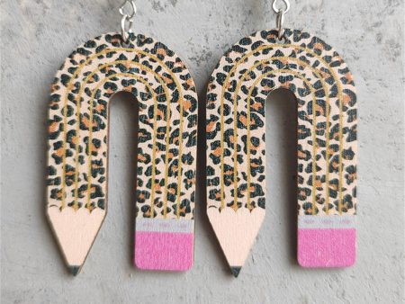 Brown Wood & Silver-Plated Leopard Pencil Drop Earrings For Cheap