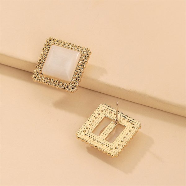 Cats Eye & 18K Gold-Plated Square Stud Earrings Discount