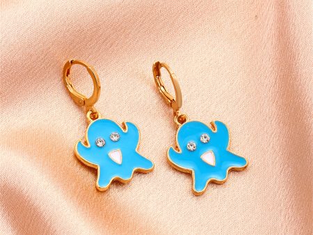 Blue Enamel & Cubic Zirconia 18K Gold-Plated Ghost Huggie Earrings Cheap