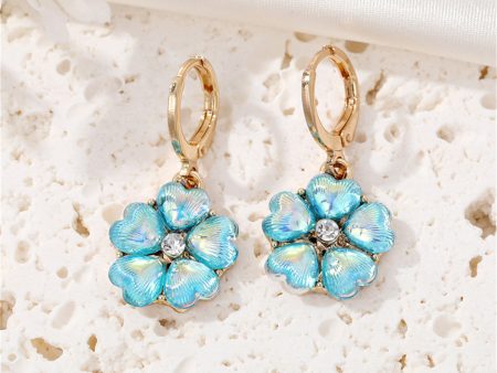 Blue Crystal & Cubic Zirconia Flower Drop Earrings Fashion