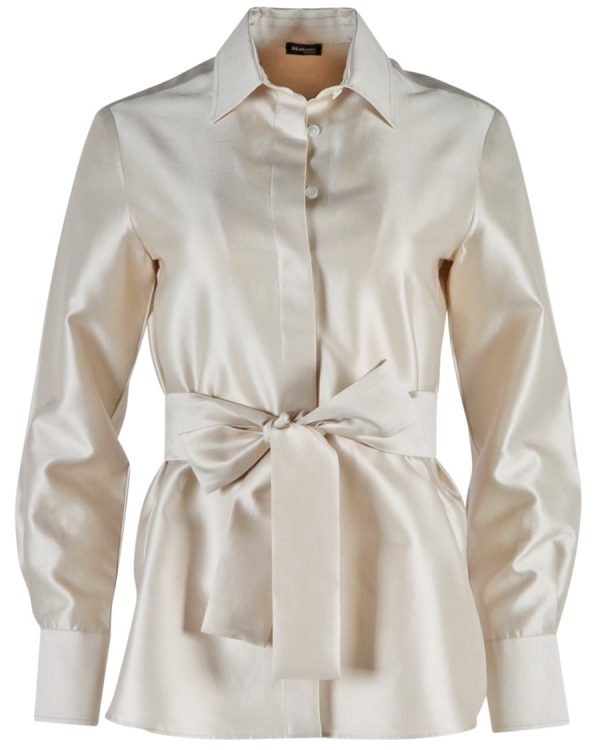 Beige Belted Button Down Shirt Hot on Sale