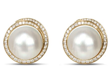 Round Pearl and Diamond Earrings on Sale