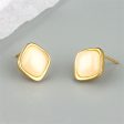 Cats Eye & 18K Gold-Plated Rhombus Stud Earrings For Cheap