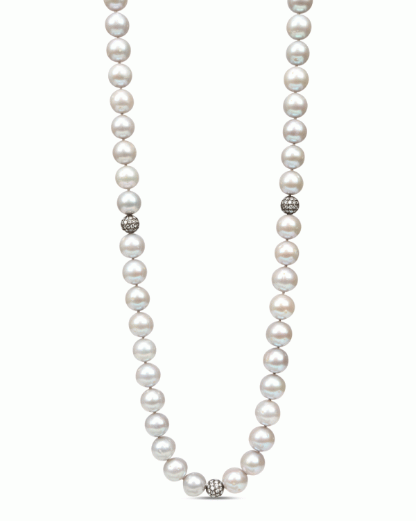 Grey Freshwater Pearl and Black Diamond Necklace Sale