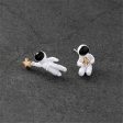 White Oil Drip & 18K Gold-Plated Astronaut Stud Earrings on Sale