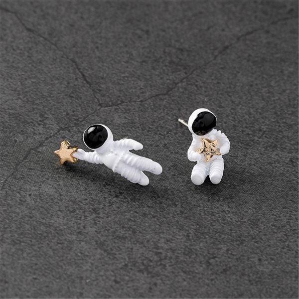 White Oil Drip & 18K Gold-Plated Astronaut Stud Earrings on Sale