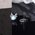 Moonstone & Silver-Plated Deer & Moon Mismatched Stud Earrings Fashion