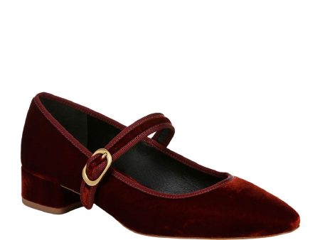 Cade Velvet Mary Jane Ballerina Pump in Red Ochre on Sale