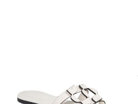 Monogram Leather Flat Slide in Ivory Online Hot Sale