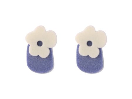 Blue & White Velvet Floral Geometric Stud Earrings For Discount