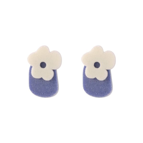 Blue & White Velvet Floral Geometric Stud Earrings For Discount