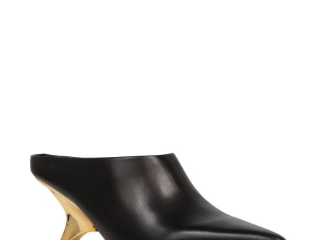 Shadow Leather Mule with Gold Angle Heel in Black Online