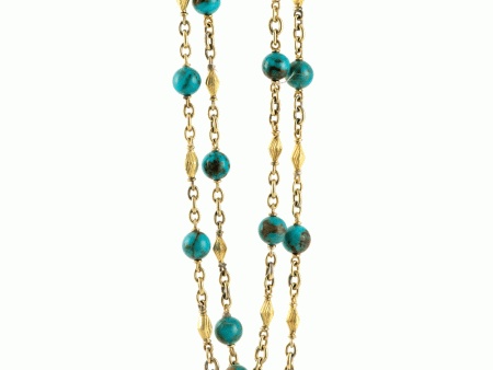 Antique Turquoise and Gold Beaded Necklace Fashion