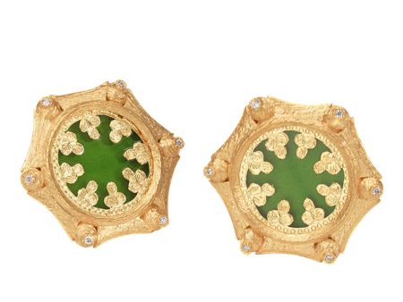 Thewa Green Glass and Diamond Earrings Online Sale