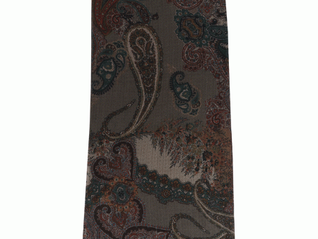 Beige, Gold, and Teal Paisley Wool Scarf For Discount