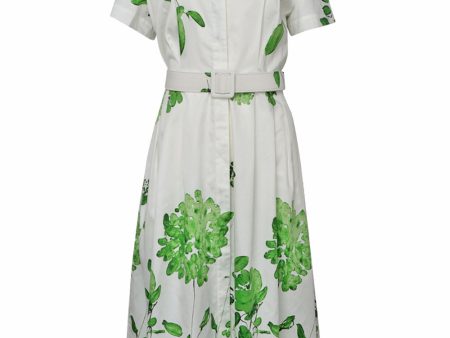 White Leaves Belted Ortensia Shirtdress For Discount