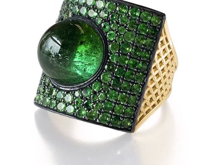 Tsavorite and Green Tourmaline Crownwork Ring Fashion