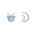 Moonstone & Silver-Plated Deer & Moon Mismatched Stud Earrings Fashion